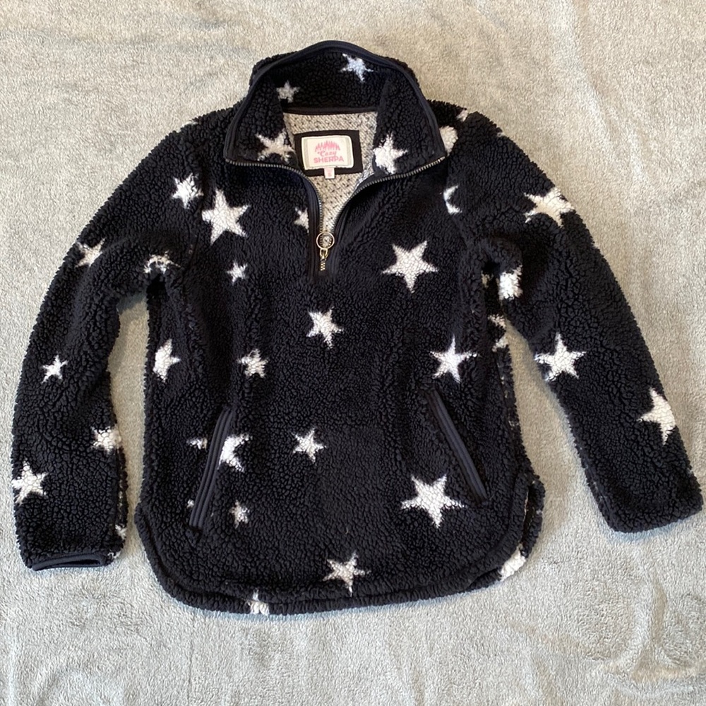 Cozy Sherpa oversized black and white stars quarter zip pull over size‎ small